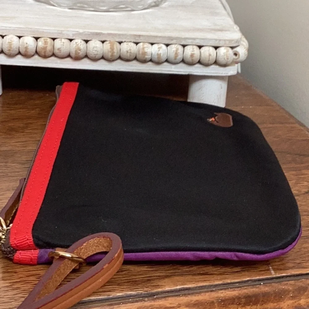 Dooney & Bourke black, red and purple nylon clutch, wristlet, zipper pouch